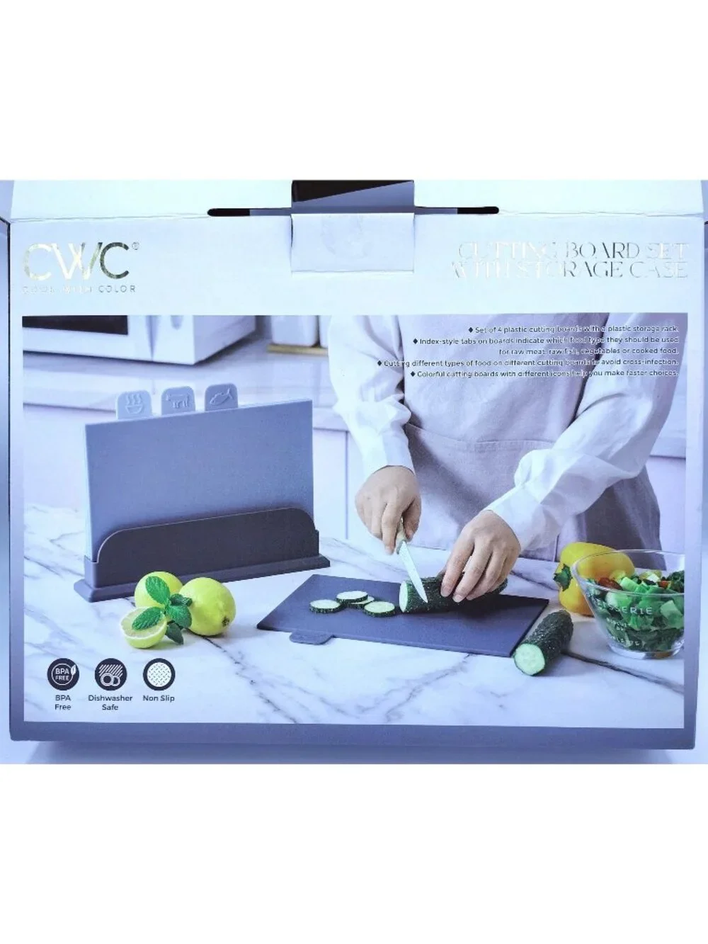 Cutting Board Set With Storage Case Cook With Color 4 Color Coded Boards Kitchen